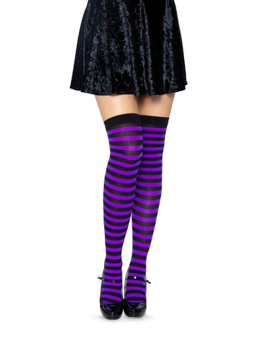 Purple/Black Nylon Striped Stockings