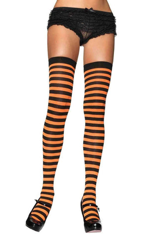 Orange/Black Nylon Striped Stockings