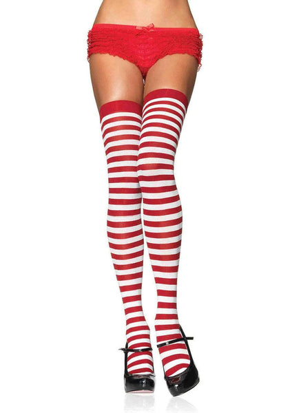 Red/White Nylon Striped Stockings