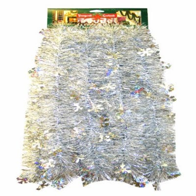 Garland Tinsel Silver/Snowflakes 10FT