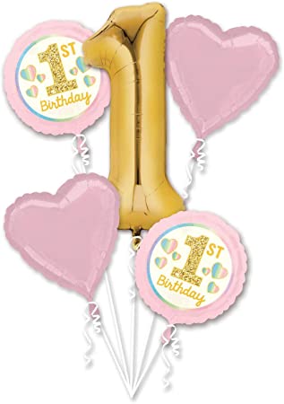1st Birthday Pink & Gold Bouquet of Balloons