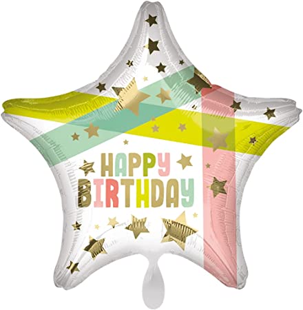 18" Happy Birthday Gold Colors Star Mylar Balloon