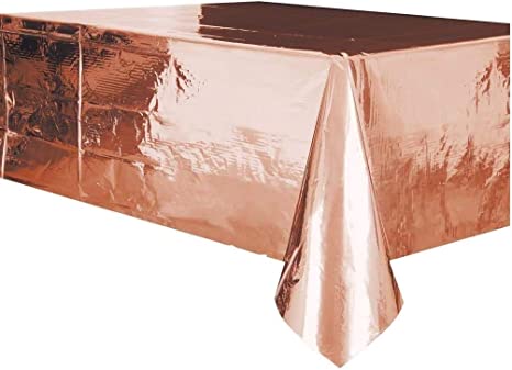 Rose Gold Foil Rectangular Plastic Table Cover 54" x 108"