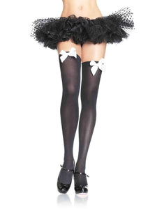 Black Opaque Thigh High w/White Satin Bow Accent