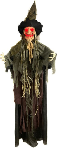 Lightup 6FT Hanging Burlap Scarecrow Witch wiith Sound