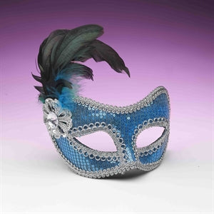 Mask Venetian Turquoise w/Feathers