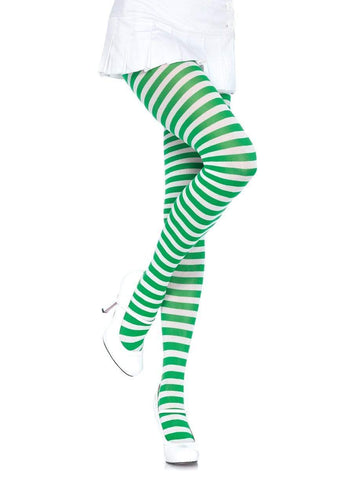 Kelly Green/White Striped Tights