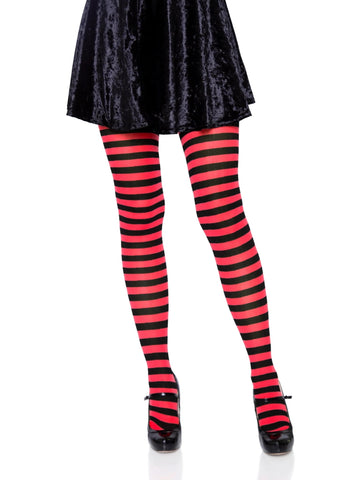 Black/Red Striped Tights Plus Size