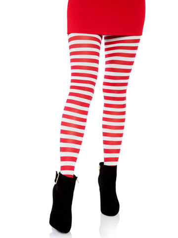 White/Red Striped Tights Plus Size