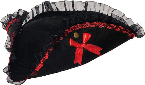 Tricorner Hat Black w/ Red Accents