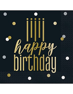 Black & Gold Happy Birthday Luncheon Napkins 16CT