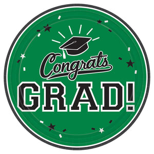 7? Green Grad Round Paper Plates � 18CT