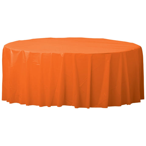 Round Plastic Table Cover - Orange - 84"