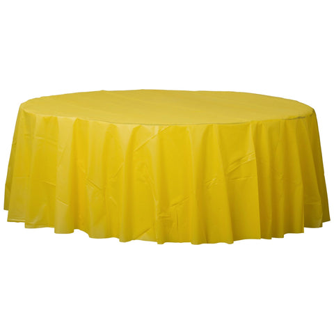 Round Plastic Table Cover - Sun Yellow - 84"