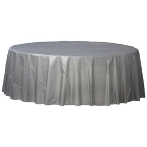 Round Plastic Table Cover - Silver - 84"