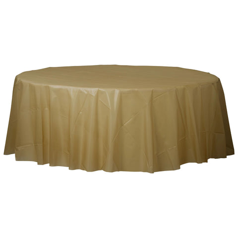 Round Plastic Table Cover - Gold - 84"