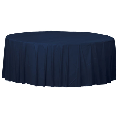 Round Plastic Table Cover - Navy Blue 84"
