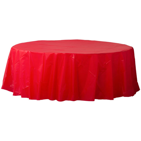Round Plastic Table Cover - Apple Red - 84"