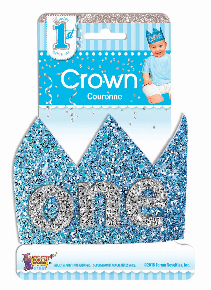Crown 1st Bday Boy Blue Glitter