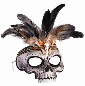 Mask Eyeglass Voodoo Skull w/Feather