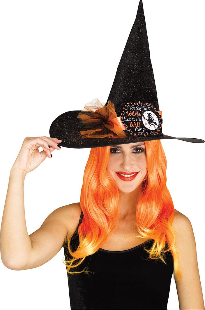 Hat Witch Witty Orange Glitter