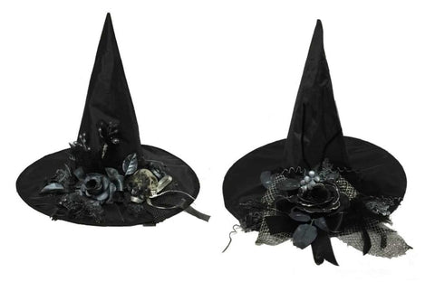 Hat Witch BLK With Skulls/BLK Rose