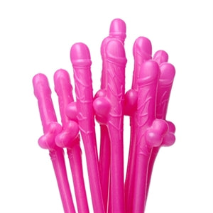 Straws Penis Hot Pink Colored 10CT