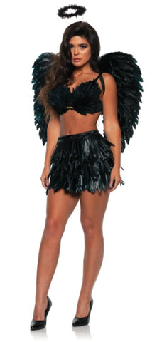 Feather Bra & Mini Skirt Set Black