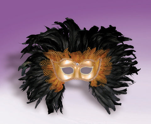 Feathered Venetian Mask - Gold