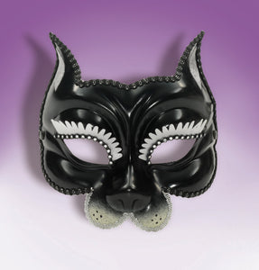 Venetian Mask - Cat - Black/White/Silver