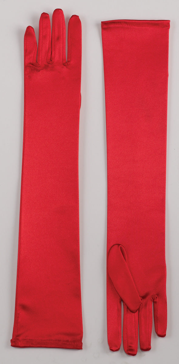 Long Satin Gloves - Red