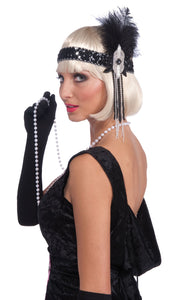 Flapper Headband w/Feathers - Black