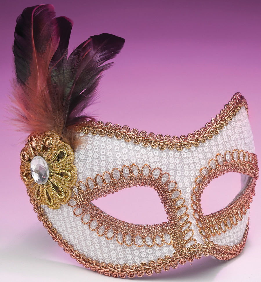 Mask Venetian Gold/White w/Feathers