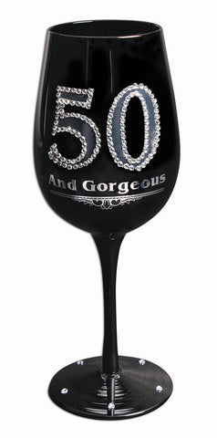 Embossed Wine Goblet - 50 and Gorgeous
