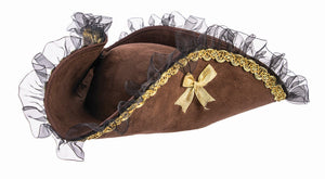 Tricorn Pirate Hat - Brown w/Black Ruffle