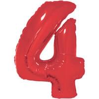 34" Foil Red Number 4 Balloon
