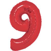 34" Foil Red Number 9 Balloon