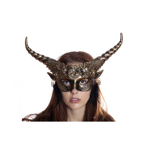 Mask Venetian Gold Horned With Earrrings