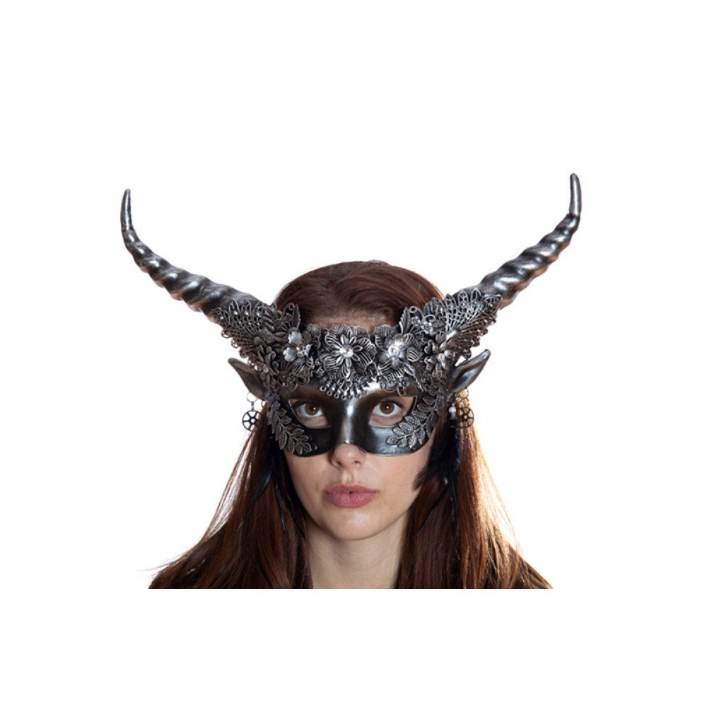 Mask Venetian Silver Horn With Earrring