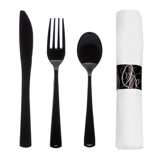 Cutlery Black w/Napkin 25CT
