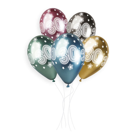 Shiny 30th Birthday Latex Balloons 5CT