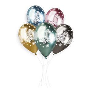 Shiny 40th Birthday Latex Balloons 5CT