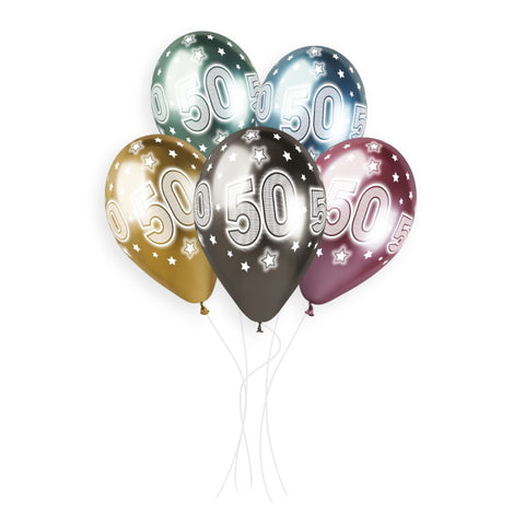 Shiny 50th Birthday Latex Balloons 5CT