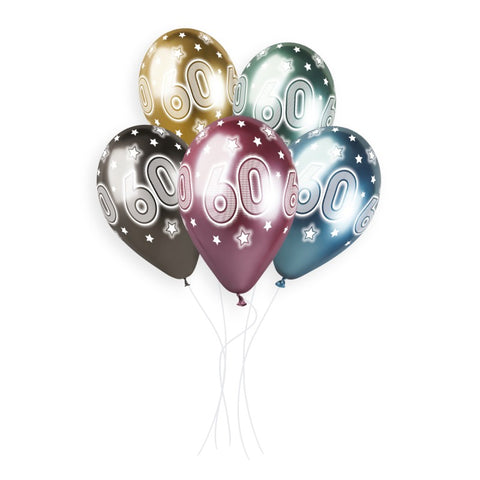 Shiny 60th Birthday Latex Balloons 5CT