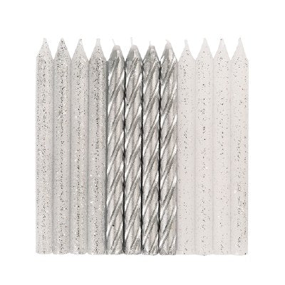 Silver Glitter Spiral Candles 24CT