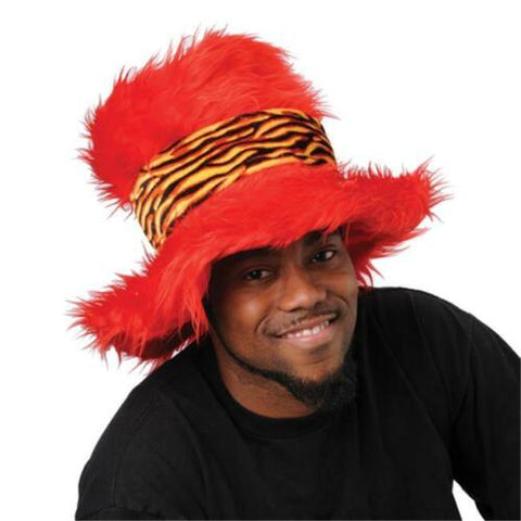 Hat Furry Red and Tiger Pattern