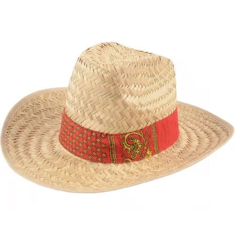 Hat Cowboy Straw High Crown w/Red Banada