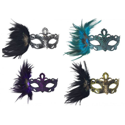 Mask Venetian w/Ast Color Pea Feathers