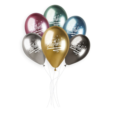 25 Count Shiny Happy Birthday Print Balloons 13"