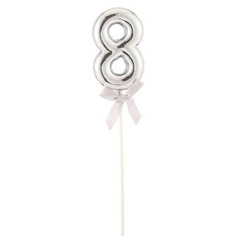 Candle Cake Topper Silver Bow #8